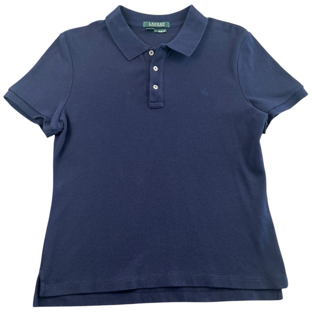 Lauren Ralph Lauren Navy Blue Slim Fit Cotton Polo Shirt Women’s L
